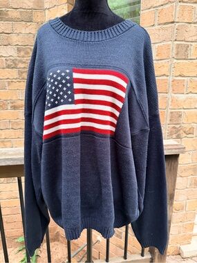 Vintage FADED GLORY American Flag Knitted Navy Blue Sweater oversized Size Large
